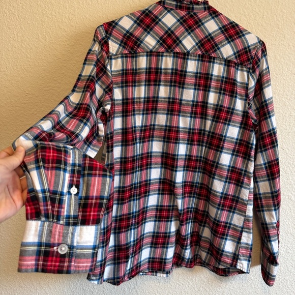 J.Crew festive HOLIDAY PLAID ruffle trim FLANNEL fitted woman’s SHIRT~size S - Picture 5 of 11